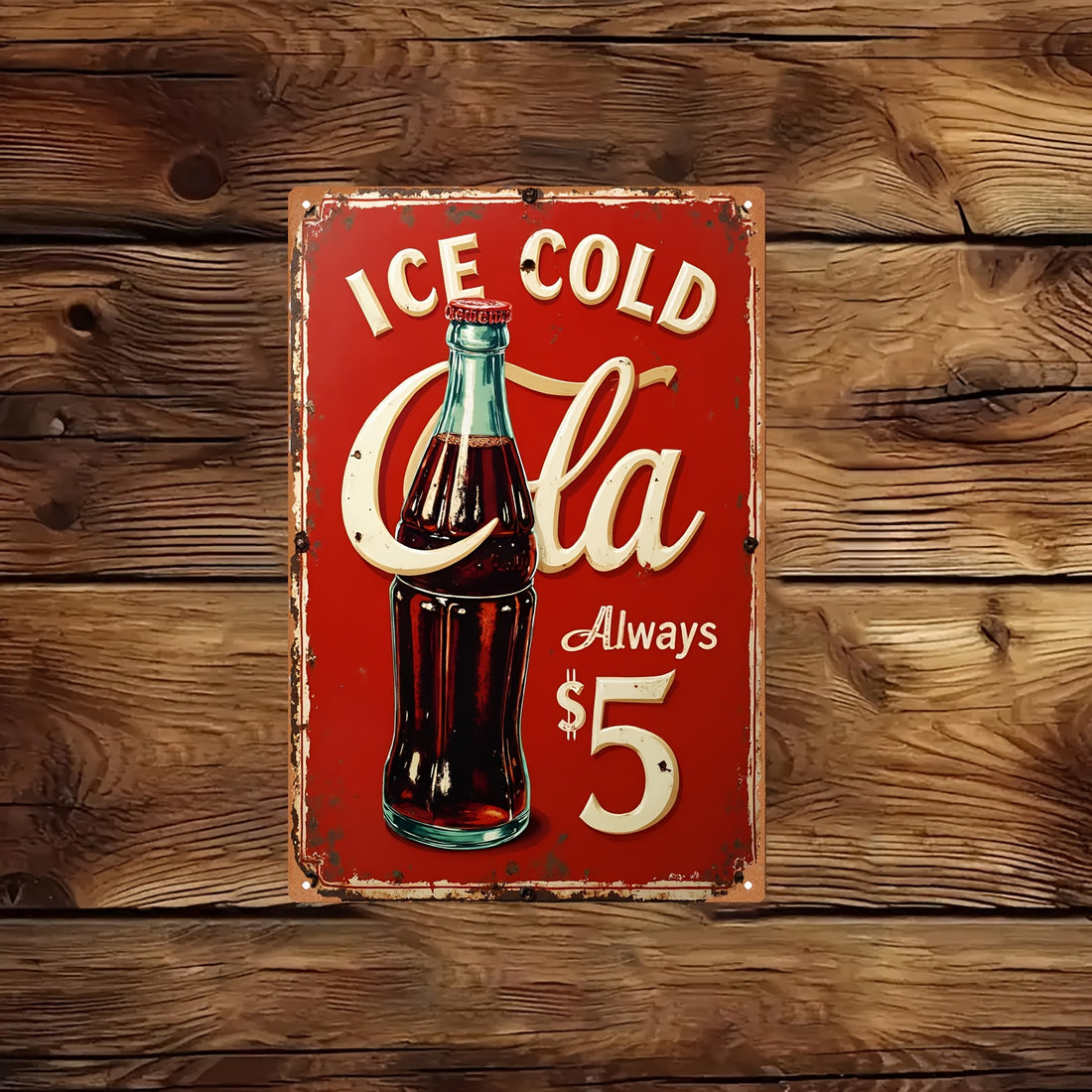 2D Flat - Vintage 2D Flat Metal Sign Featuring an Ice-Cold Cola Bottle Graphic, Ideal for Wall Decoration in a Garage Or for Man Cave, Measuring 20X30Cm. A Great Gift for Enthusiasts of Beer And Soda