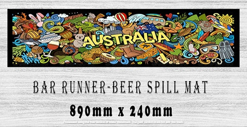 Buy AUSTRALIA SYMBOLS Aussie Beer Spill Mat - Quality Bar Runner | Tin Sign Factory Australia