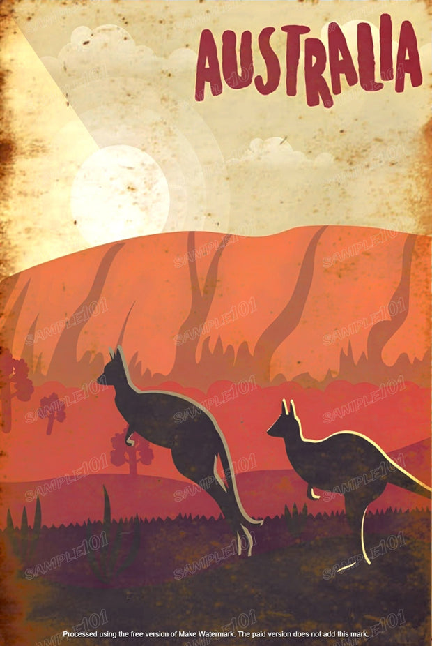AUSTRALIA Vintage Retro Kangaroo Home Wall Décor Bar Wall Tin Metal Signs