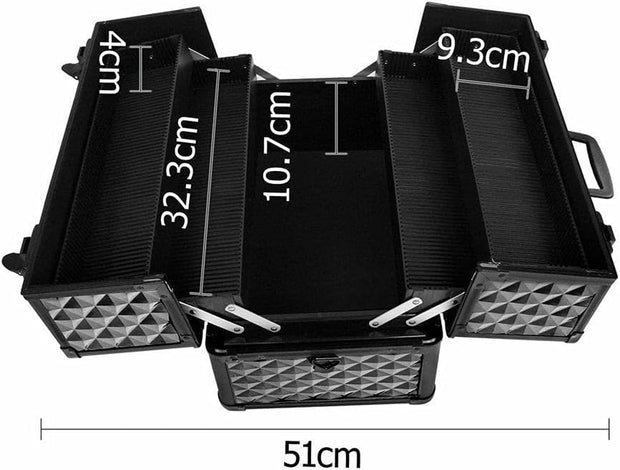 Portable Beauty Makeup Cosmetic Case Organiser Carry Bag Box Diamond W/Strap (Diamond Black)
