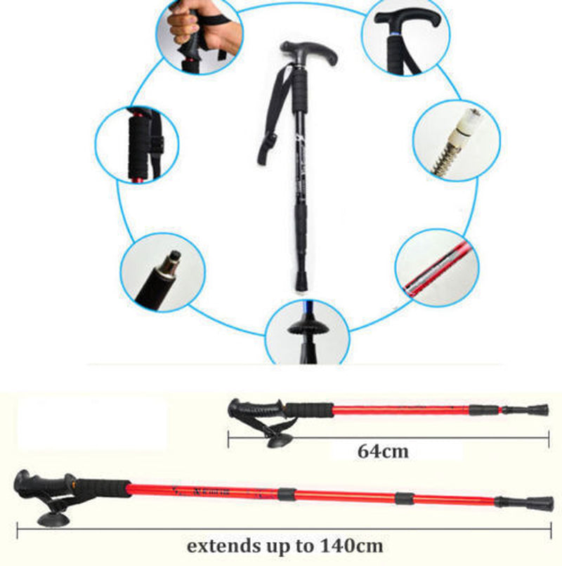 Adjustable 2X Hiking Trekking Poles - Durable Walking Sticks for Camping - Red 