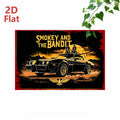 2D Flat - A 2D Retro Metal Tin Sign Features a Black Sports Car with Two People Inside, And The Words 