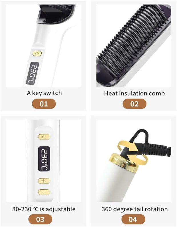 Negative Ion Hair Straightener & Styling Comb – Frizz-Free, Sleek Hair (Black)