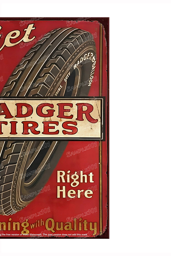 BADGER TIRES Vintage Retro Home Wall Shed Garage Poster Décor Bar Wall Tin Metal Signs