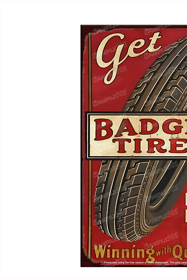 BADGER TIRES Vintage Retro Home Wall Shed Garage Poster Décor Bar Wall Tin Metal Signs