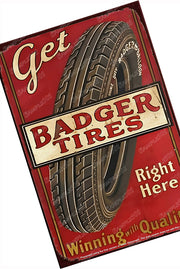 BADGER TIRES Vintage Retro Home Wall Shed Garage Poster Décor Bar Wall Tin Metal Signs