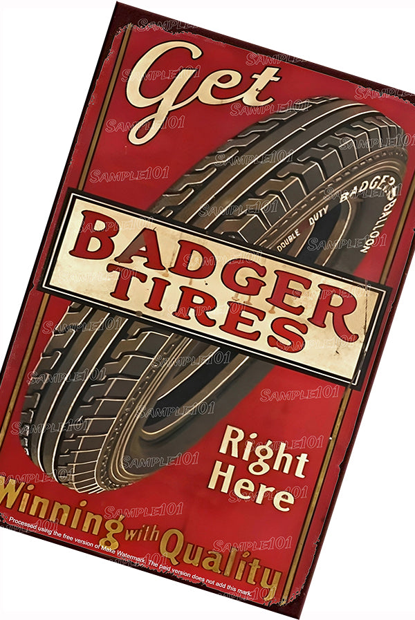 BADGER TIRES Vintage Retro Home Wall Shed Garage Poster Décor Bar Wall Tin Metal Signs