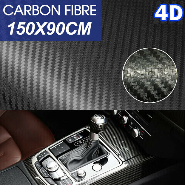 4D Carbon Fiber Vinyl Gloss Black Car Phone Laptop Wrap Sticker Film 150X90 CM
