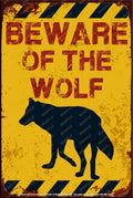BEWARE OF THE WOLF Rustic Look Shed Garage Indoor Outdoor Plaque Warning Metal Sign
