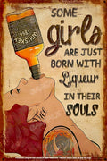 BORN WITH LIQUOR Retro Vintage Rustic Look Home Shed-Garage Reproduction Bar Wall Tin Metal Signs