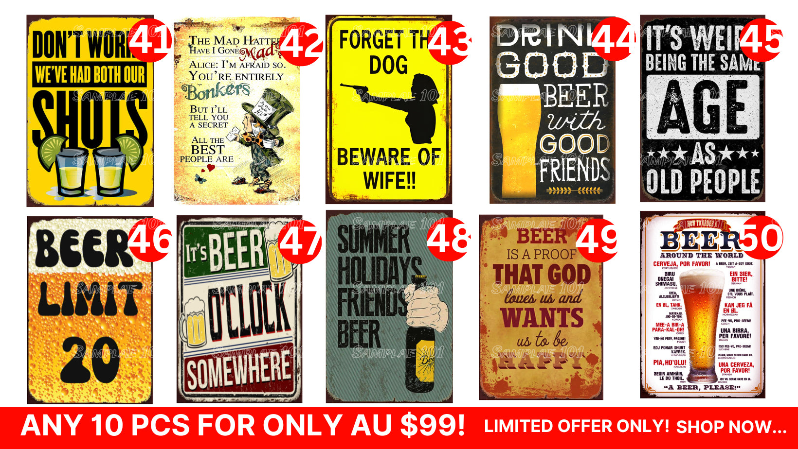 Bulk Buy-Humorous Signs 10 Designs Retro/ Vintage Tin Metal Sign Man Cave, Wall Home Décor, Shed-Garage, and Bar