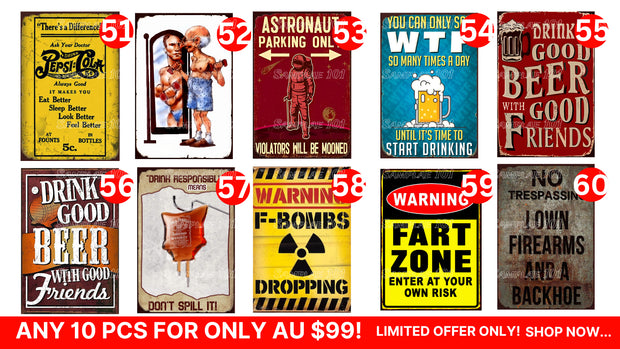 Bulk Buy-Humorous Signs 10 Designs Retro/ Vintage Tin Metal Sign Man Cave, Wall Home Décor, Shed-Garage, and Bar