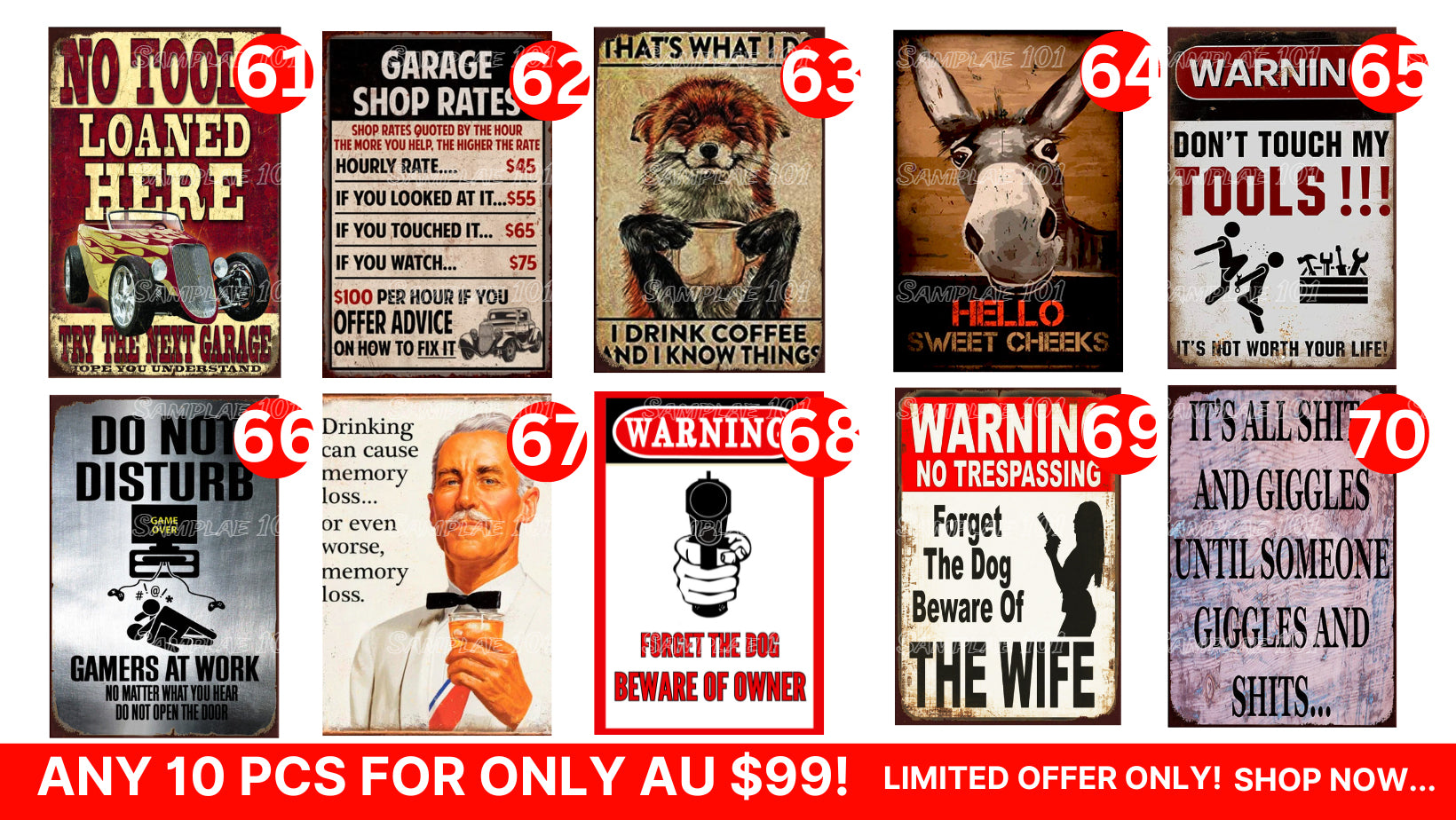 Bulk Buy-Humorous Signs 10 Designs Retro/ Vintage Tin Metal Sign Man Cave Wall Home Décor, Shed-Garage, and Bar