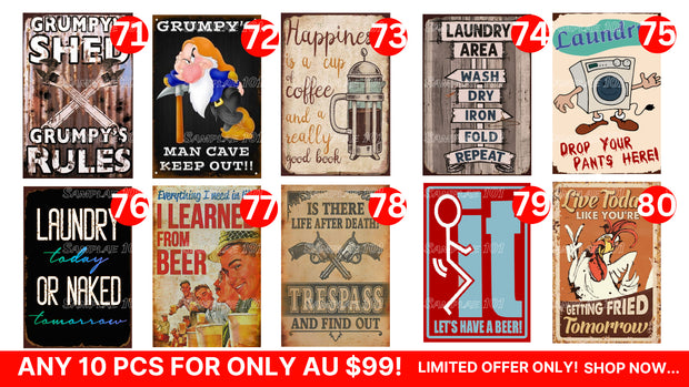 Bulk Buy-Humorous Signs 10 Designs Retro/ Vintage Tin Metal Sign Man Cave Wall Home Décor, Shed-Garage, and Bar
