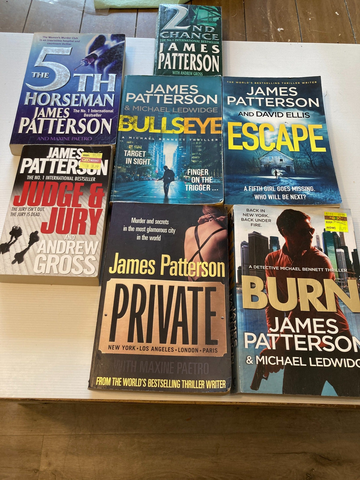 James Patterson 7 Book Thriller Bundle – Private, Burn, Bullseye & More — front covers