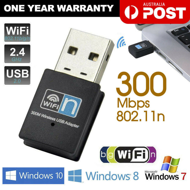 High-Speed USB Wireless N WiFi Adapter - 300Mbps Dongle for Windows 10