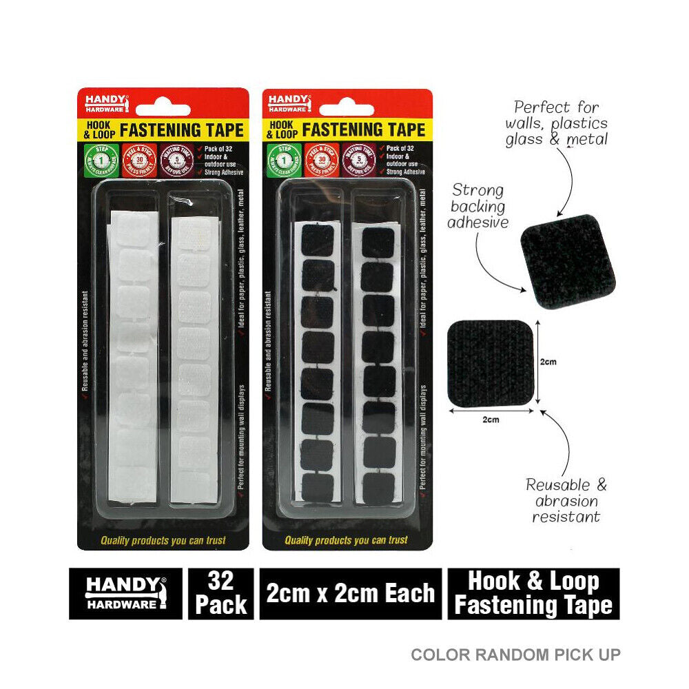 32 Pack of Versatile 2cm x 2cm Adhesive Hook & Loop Tape for Effortless Organization and Crafting