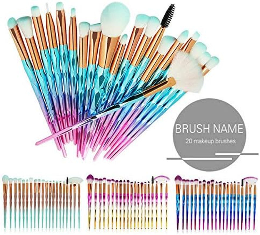20PCS Diamond Unicorn Eye Makeup Brush Set – Blue & Pink Eyeshadow & Blending Brushes