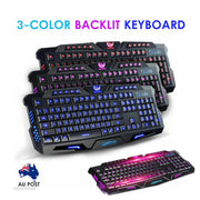 Ergonomic RGB Wired Gaming Keyboard with Dynamic 3-Color LED Backlighting