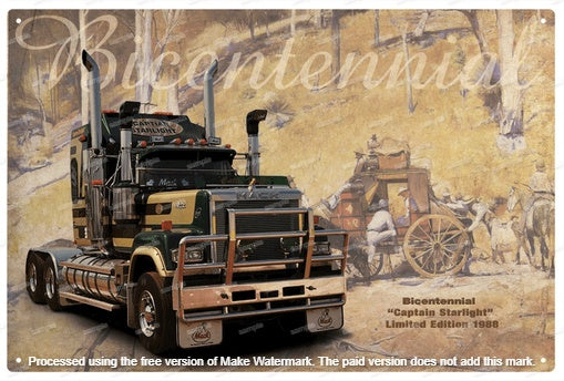 Bicentennial “Captain Starlight” Mack Truck Metal Sign – Limited Edition 1988 Vintage Look 20 x 30cm  Wall Art - Tin Sign Factory Australia