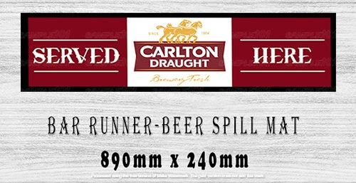 CARLTON DRAUGHT Aussie Beer Spill Mat (890mm x 240mm) BAR RUNNER Man Cave Pub Rubber