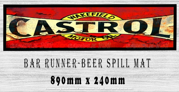 CASTROL OIL Aussie Beer Spill Mat (890mm x 240mm) BAR RUNNER Man Cave Pub Rubber