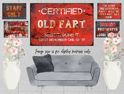 CERTIFIED OLD FART Vintage Retro Home Wall Shed Garage Poster Décor Bar Wall Tin Metal Signs