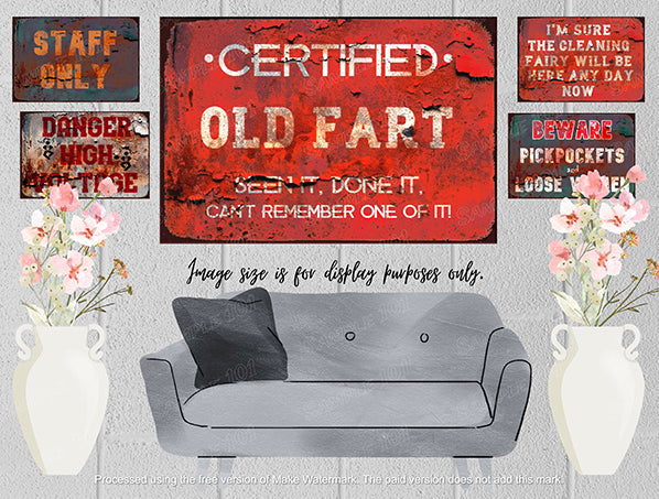 CERTIFIED OLD FART Vintage Retro Home Wall Shed Garage Poster Décor Bar Wall Tin Metal Signs