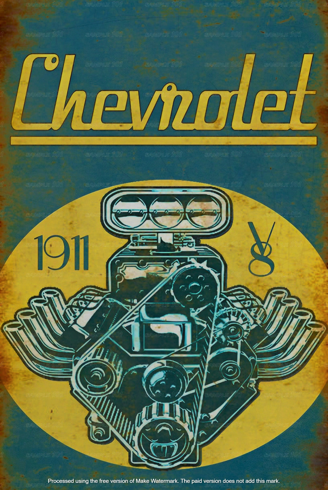 CHEVROLET V8 Rustic Look Home Warning Wall Décor Reproduction Bar Wall Tin Metal Signs