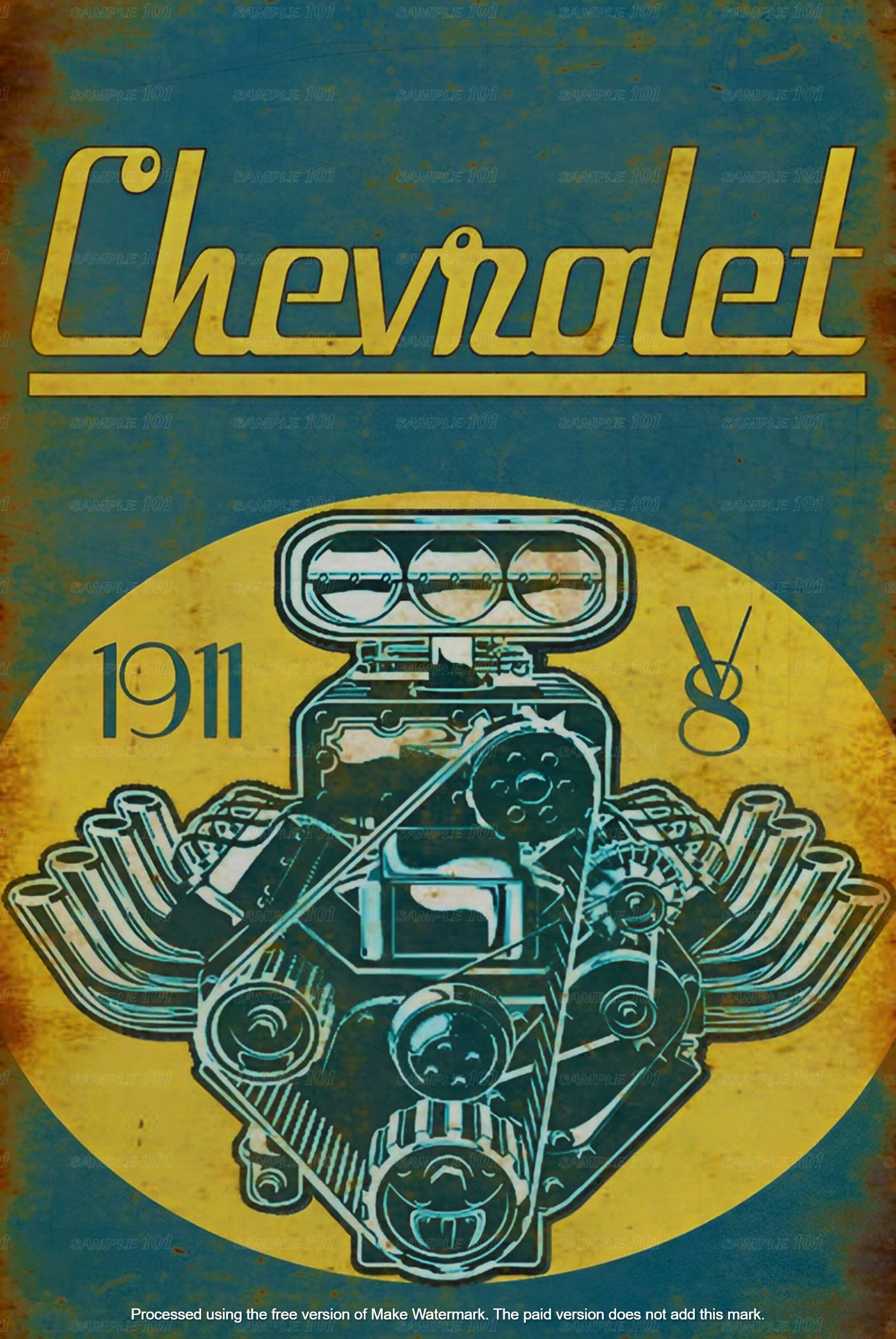 CHEVROLET V8 Rustic Look Home Warning Wall Décor Reproduction Bar Wall Tin Metal Signs
