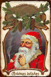 CHRISTMAS WISHES Santa Claus Vintage Rustic Look Home Wall Décor Bar Wall Tin Metal Signs