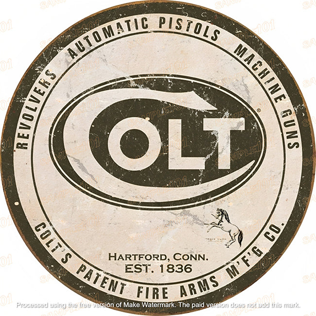 COLT LOGO Retro/ Vintage Round Metal Sign Man Cave, Wall Home Décor, Shed-Garage, and Bar