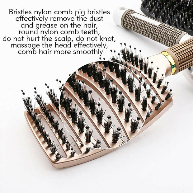 Gold Detangling Hairbrush – Nylon & Boar Bristles for Women & Men | Scalp Massage Comb