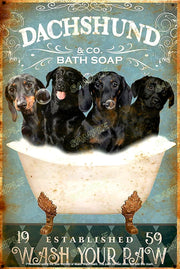 DACHSHUND BATH Retro Home Bathroom Restroom Decorative Wall Rustic Look Tin Metal Signs