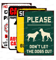 4 Pcs Security Dogs Retro/ Vintage Tin Metal Sign Man Cave, Wall Home Décor, Shed-Garage, and Bar