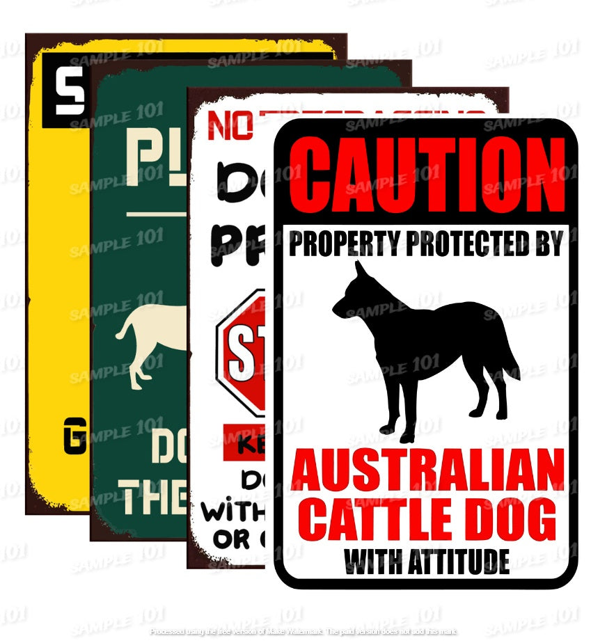 4 Pcs Security Dogs Retro/ Vintage Tin Metal Sign Man Cave, Wall Home Décor, Shed-Garage, and Bar