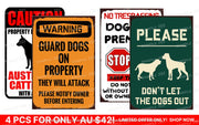 4 Pcs Security Dogs Retro/ Vintage Tin Metal Sign Man Cave, Wall Home Décor, Shed-Garage, and Bar