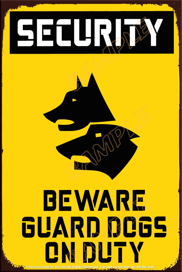 DOGS ON DUTY Rustic Look Shed Garage Indoor Outdoor Plaque Warning Metal Sign