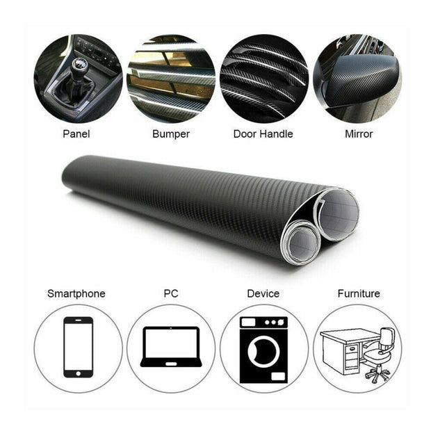 6D Gloss Black Carbon Fiber 150X90Cm Vinyl Car Phone Laptop Wrap Sticker Film AU