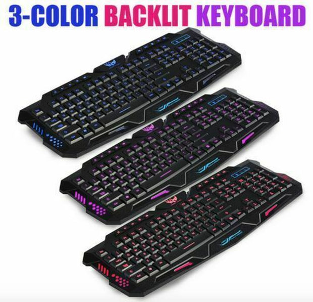 Ergonomic RGB Wired Gaming Keyboard with Dynamic 3-Color LED Backlighting