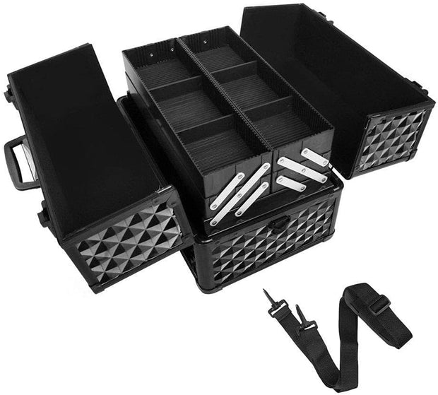 Portable Beauty Makeup Cosmetic Case Organiser Carry Bag Box Diamond W/Strap (Diamond Black)