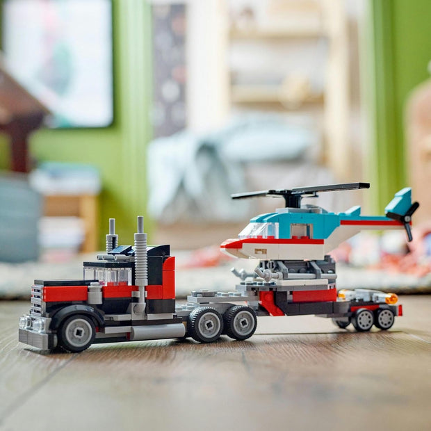 Creator 3-in-1 Flatbed Truck & Helicopter – Build a Plane, Fuel Lorry, or Hot Rod SUV | Construction Toy for Kids 7+