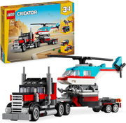 Creator 3-in-1 Flatbed Truck & Helicopter – Build a Plane, Fuel Lorry, or Hot Rod SUV | Construction Toy for Kids 7+