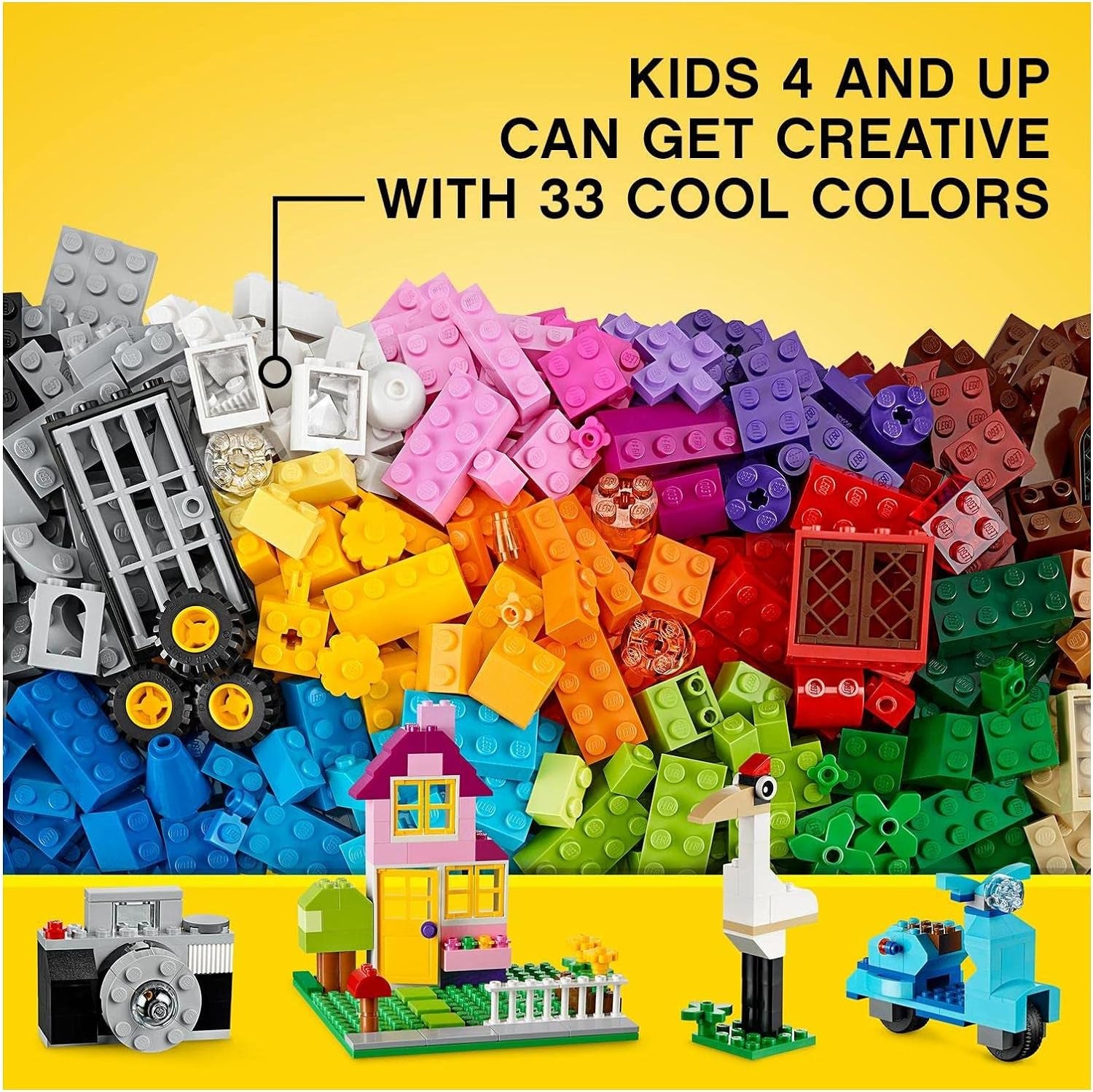 Classic Large Creative Brick Box – Colorful Building Set for Kids 4+ | Includes Doors, Windows, Wheels & Baseplate