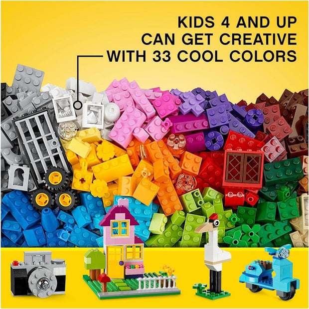 Classic Large Creative Brick Box – Colorful Building Set for Kids 4+ | Includes Doors, Windows, Wheels & Baseplate