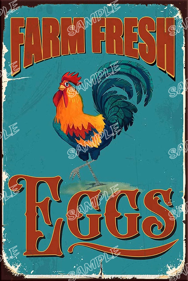 FARM EGGS Retro Vintage Art Wall Décor for Country Home Farm Kitchen Barn Fence Coop Poster Tin Sign Metal