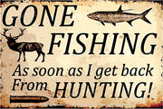 FISHING FROM HUNTING Retro Home Funny Humorous Decorative Lounge Bar Wall Rustic Look Tin Metal Signs
