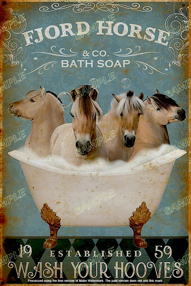 FJORD HORSE BATH Retro Home Bathroom Restroom Decorative Wall Rustic Look Tin Metal Signs