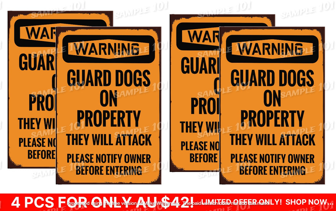 4 Pcs Guard Dogs Retro/ Vintage Tin Metal Sign Man Cave, Wall Home Décor, Shed-Garage, and Bar