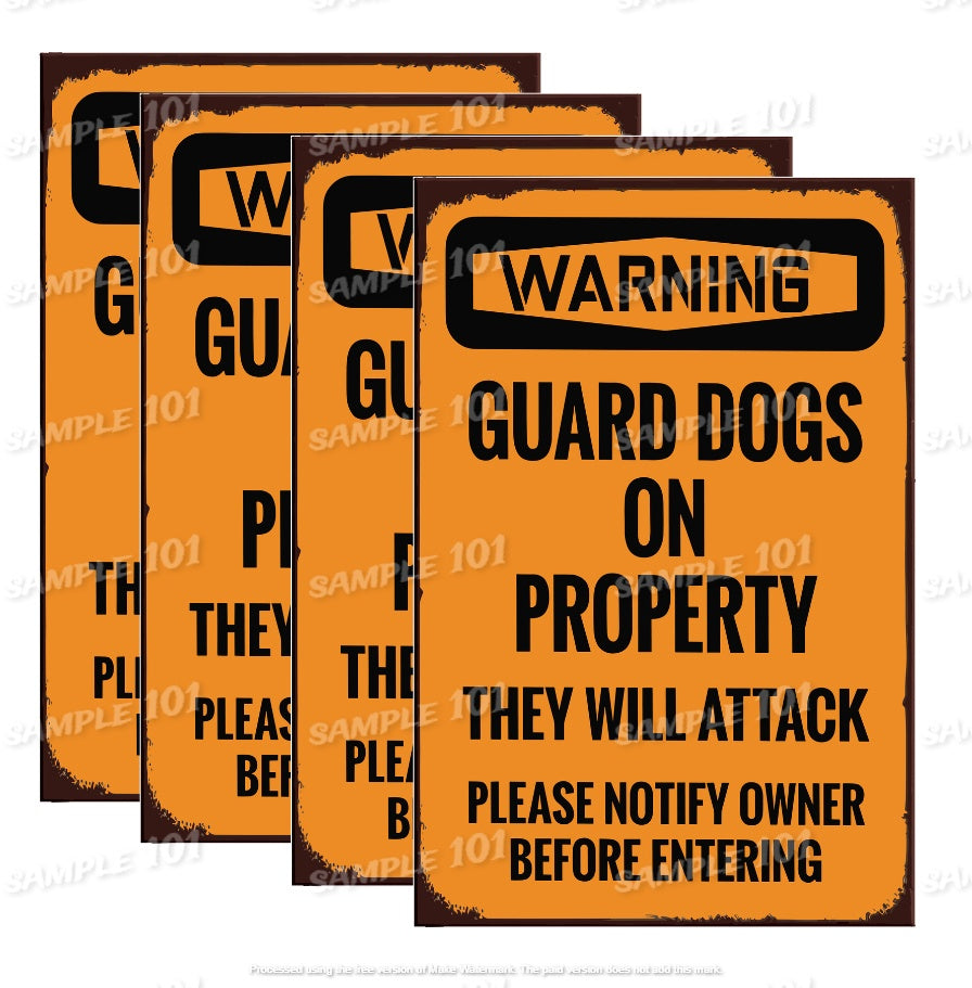4 Pcs Guard Dogs Retro/ Vintage Tin Metal Sign Man Cave, Wall Home Décor, Shed-Garage, and Bar